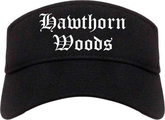 Hawthorn Woods Illinois IL Old English Mens Visor Cap Hat Black
