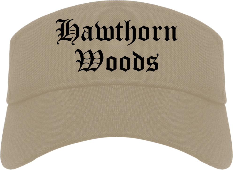 Hawthorn Woods Illinois IL Old English Mens Visor Cap Hat Khaki