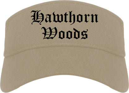 Hawthorn Woods Illinois IL Old English Mens Visor Cap Hat Khaki