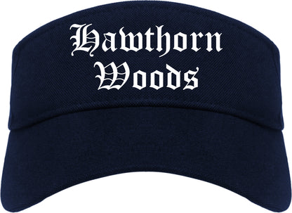 Hawthorn Woods Illinois IL Old English Mens Visor Cap Hat Navy Blue