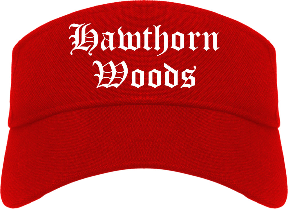 Hawthorn Woods Illinois IL Old English Mens Visor Cap Hat Red