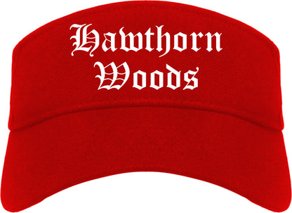 Hawthorn Woods Illinois IL Old English Mens Visor Cap Hat Red