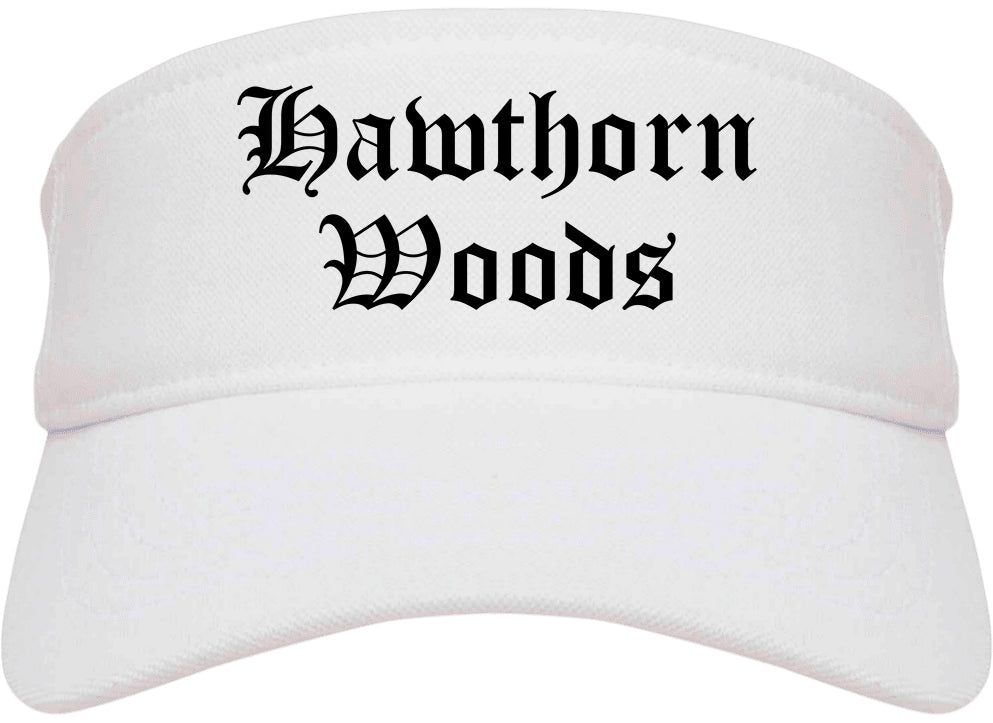 Hawthorn Woods Illinois IL Old English Mens Visor Cap Hat White