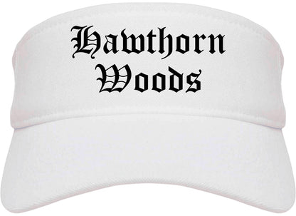 Hawthorn Woods Illinois IL Old English Mens Visor Cap Hat White