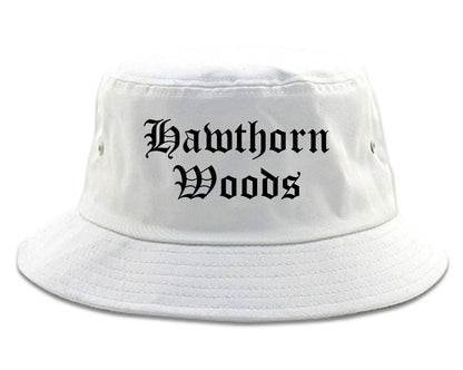 Hawthorn Woods Illinois IL Old English Mens Bucket Hat White