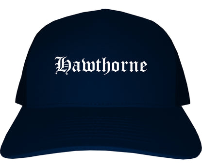 Hawthorne California CA Old English Mens Trucker Hat Cap Navy Blue