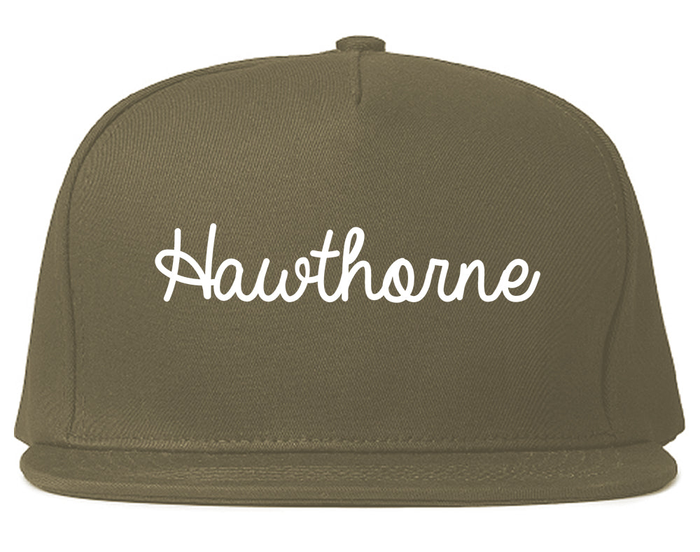 Hawthorne California CA Script Mens Snapback Hat Grey