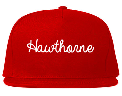 Hawthorne California CA Script Mens Snapback Hat Red