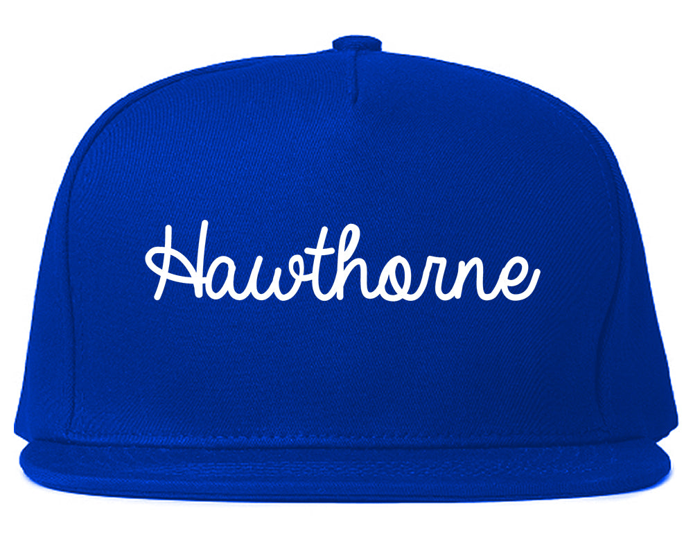 Hawthorne California CA Script Mens Snapback Hat Royal Blue