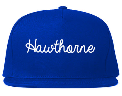 Hawthorne New Jersey NJ Script Mens Snapback Hat Royal Blue