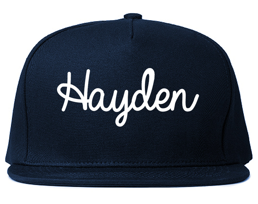 Hayden Idaho ID Script Mens Snapback Hat Navy Blue