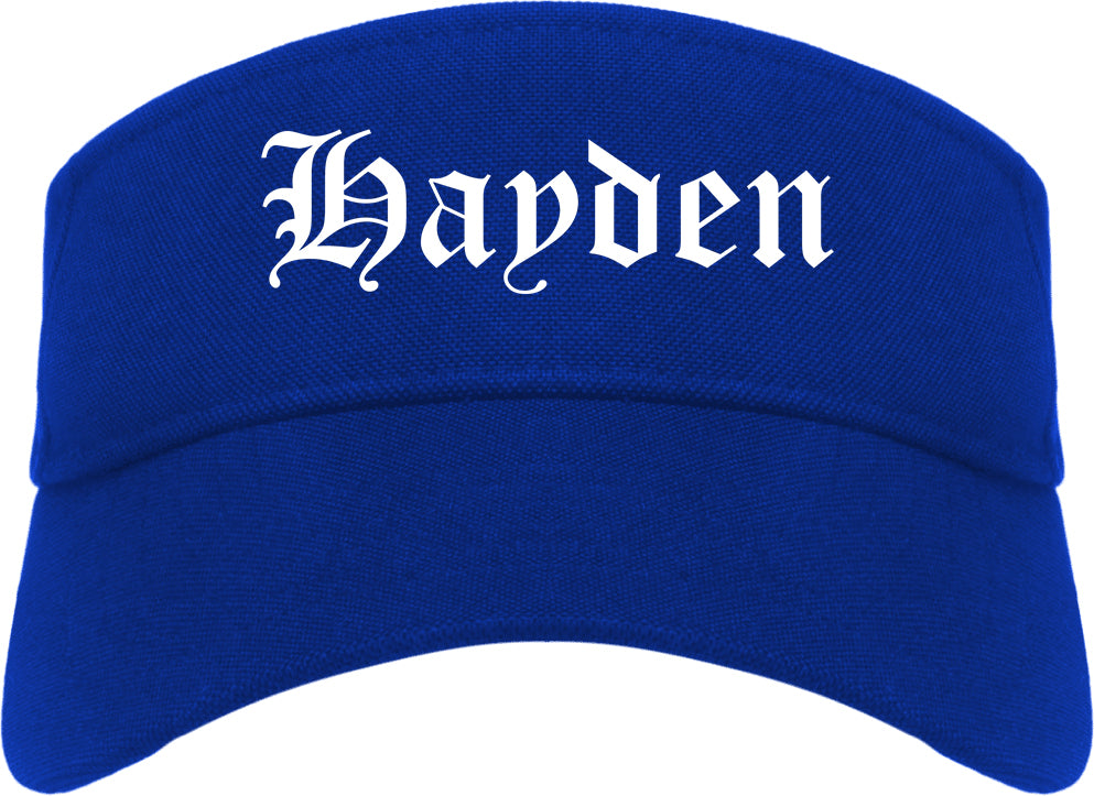 Hayden Idaho ID Old English Mens Visor Cap Hat Royal Blue