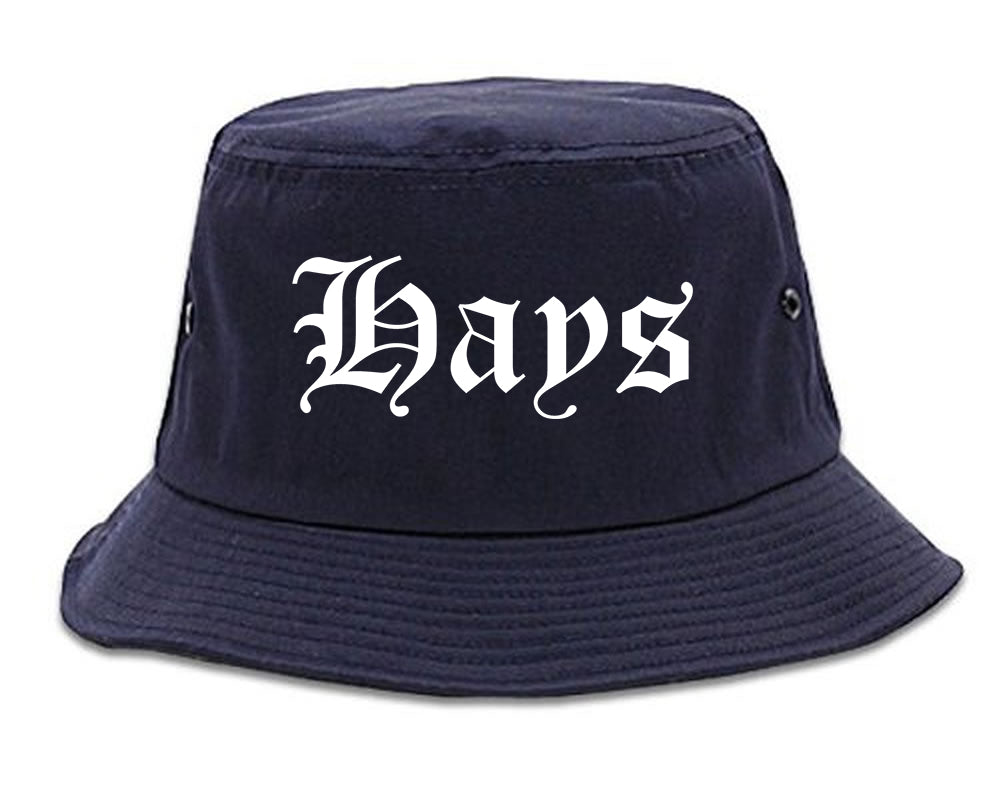 Hays Kansas KS Old English Mens Bucket Hat Navy Blue