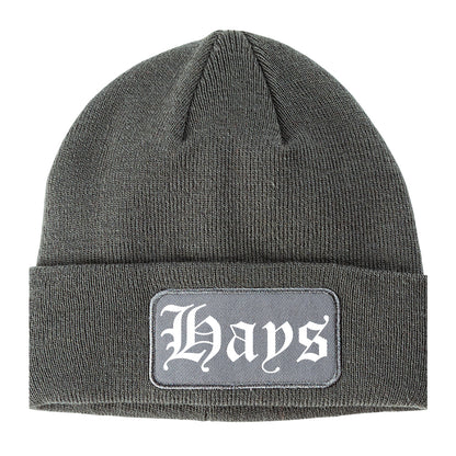 Hays Kansas KS Old English Mens Knit Beanie Hat Cap Grey