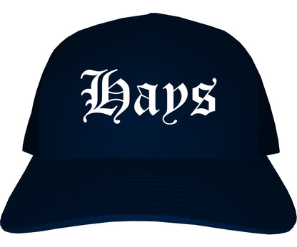 Hays Kansas KS Old English Mens Trucker Hat Cap Navy Blue