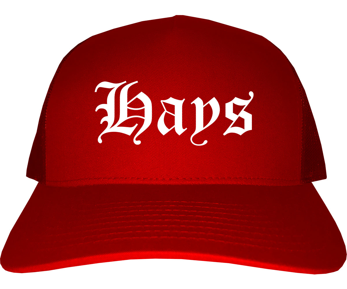 Hays Kansas KS Old English Mens Trucker Hat Cap Red