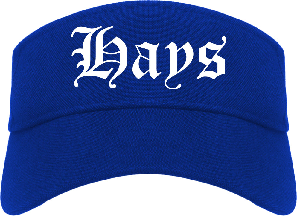 Hays Kansas KS Old English Mens Visor Cap Hat Royal Blue