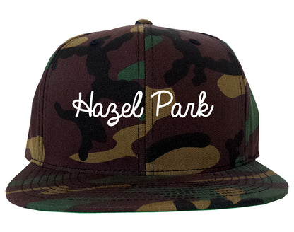 Hazel Park Michigan MI Script Mens Snapback Hat Army Camo