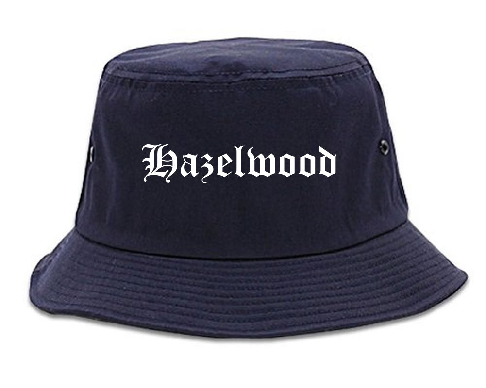 Hazelwood Missouri MO Old English Mens Bucket Hat Navy Blue