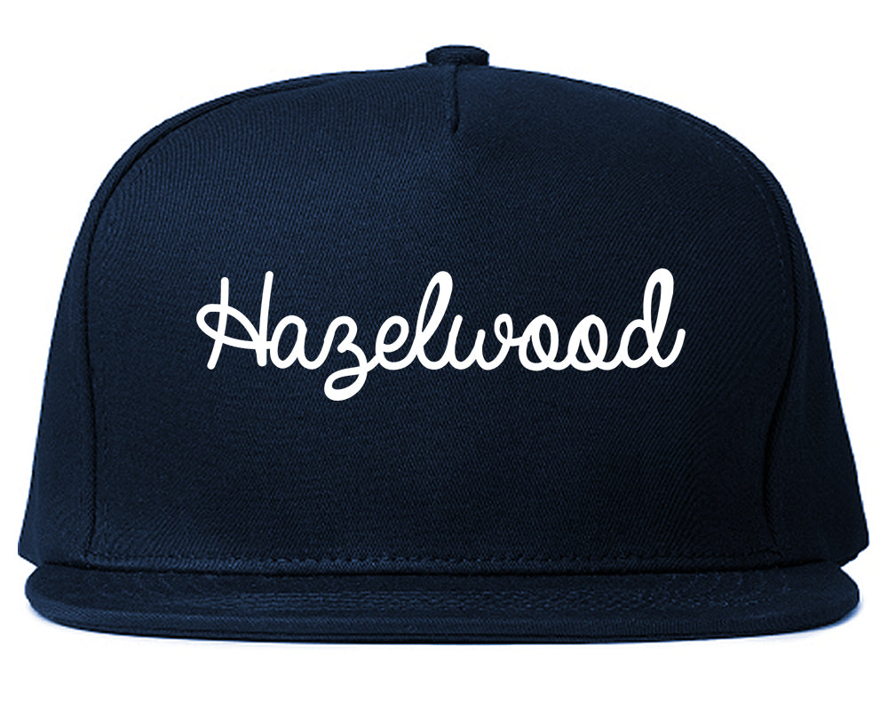 Hazelwood Missouri MO Script Mens Snapback Hat Navy Blue