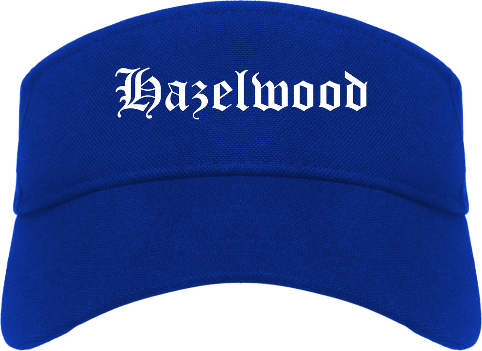 Hazelwood Missouri MO Old English Mens Visor Cap Hat Royal Blue