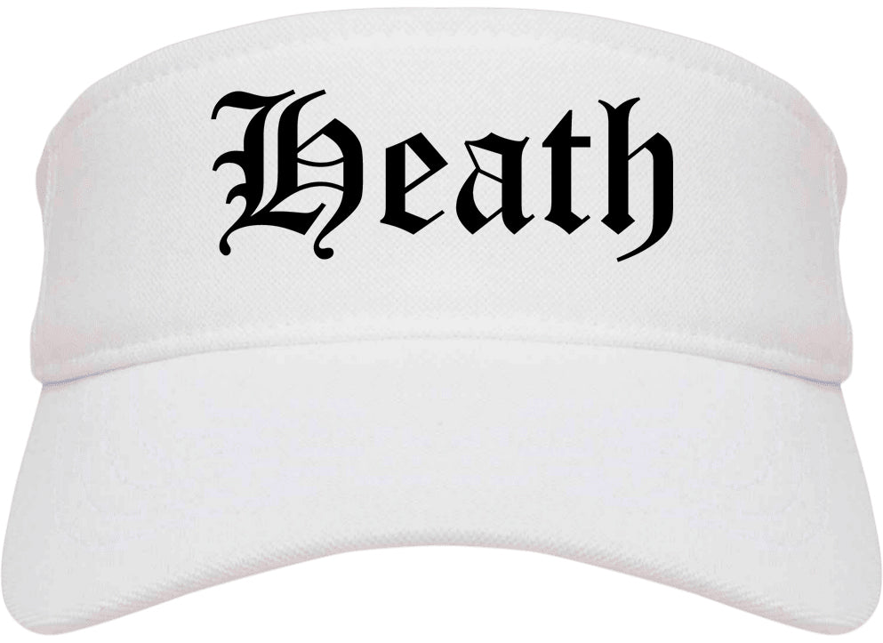 Heath Ohio OH Old English Mens Visor Cap Hat White