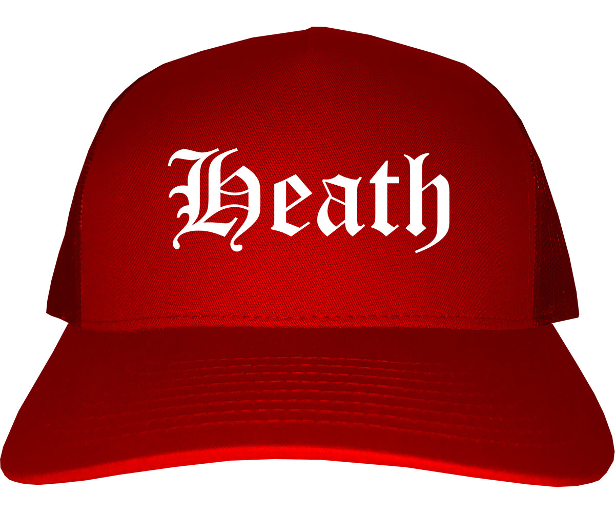 Heath Texas TX Old English Mens Trucker Hat Cap Red