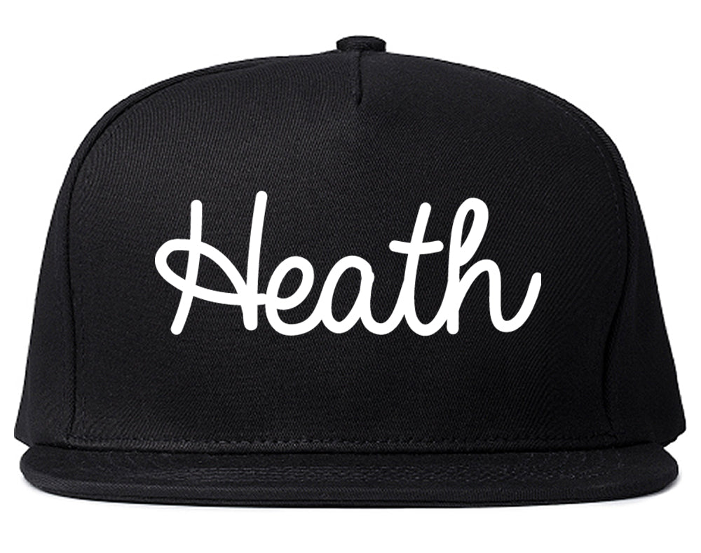 Heath Texas TX Script Mens Snapback Hat Black