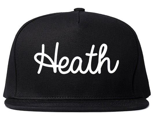 Heath Texas TX Script Mens Snapback Hat Black
