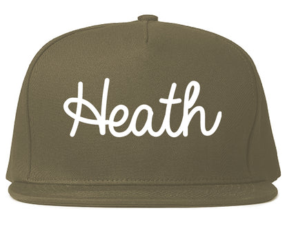 Heath Texas TX Script Mens Snapback Hat Grey