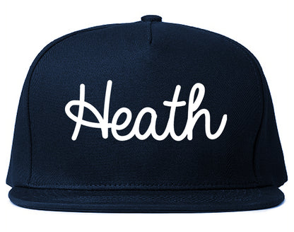 Heath Texas TX Script Mens Snapback Hat Navy Blue