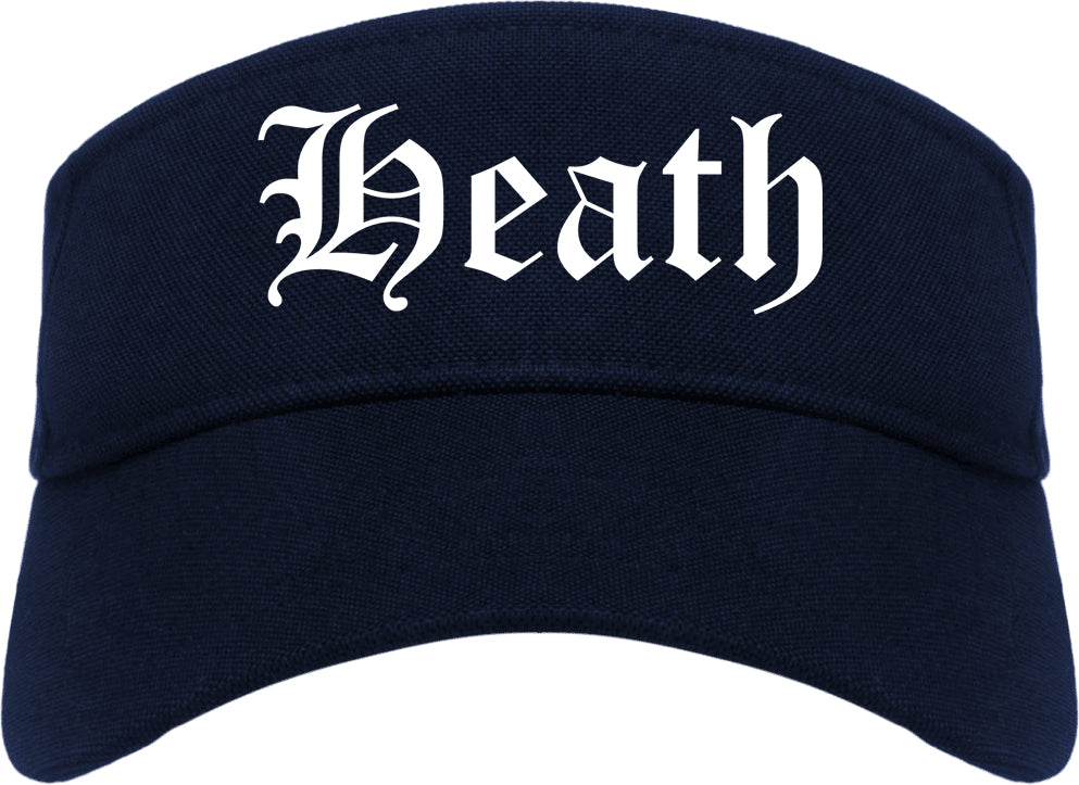 Heath Texas TX Old English Mens Visor Cap Hat Navy Blue