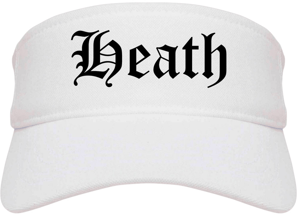 Heath Texas TX Old English Mens Visor Cap Hat White