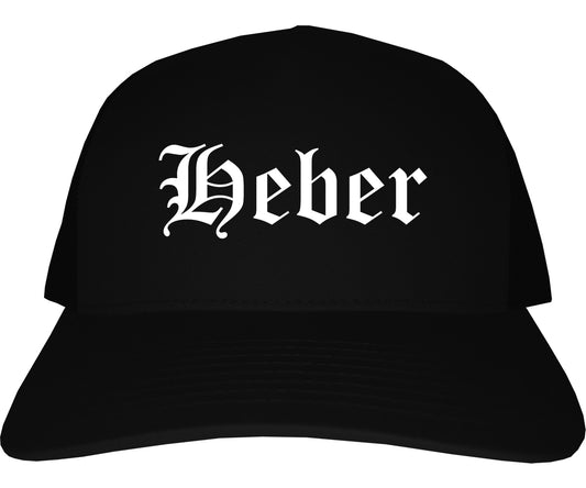 Heber Utah UT Old English Mens Trucker Hat Cap Black