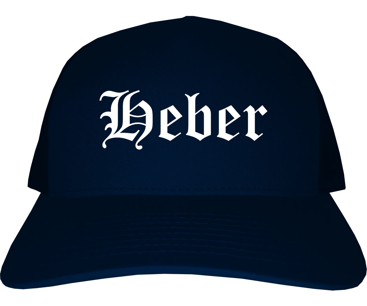 Heber Utah UT Old English Mens Trucker Hat Cap Navy Blue