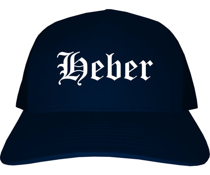Heber Utah UT Old English Mens Trucker Hat Cap Navy Blue