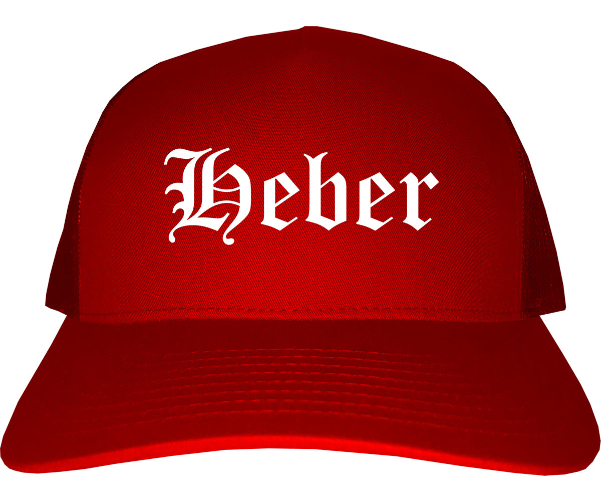 Heber Utah UT Old English Mens Trucker Hat Cap Red