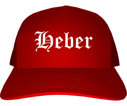 Heber Utah UT Old English Mens Trucker Hat Cap Red