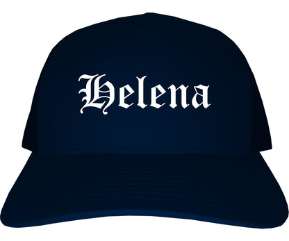 Helena Montana MT Old English Mens Trucker Hat Cap Navy Blue