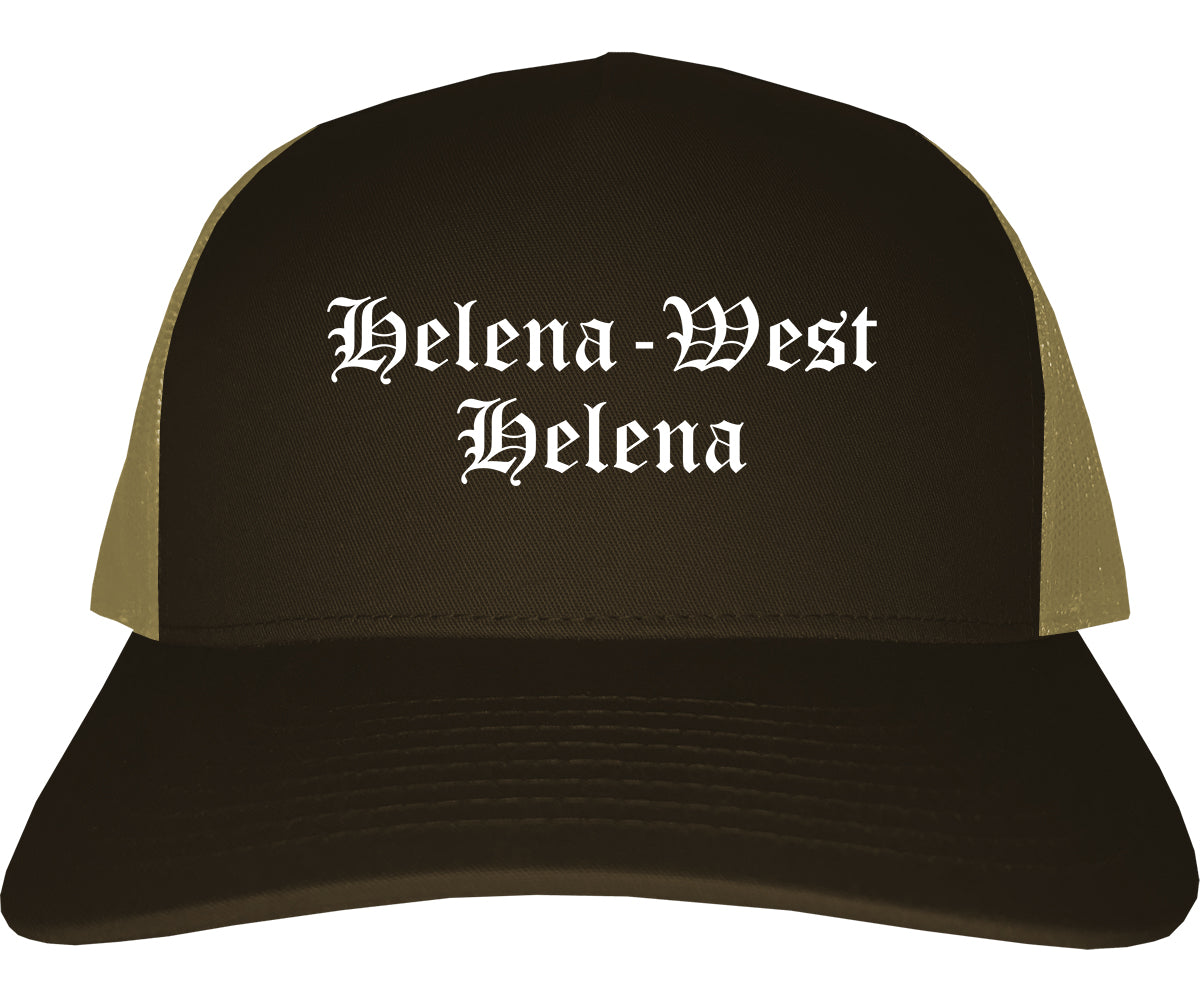 Helena West Helena Arkansas AR Old English Mens Trucker Hat Cap Brown