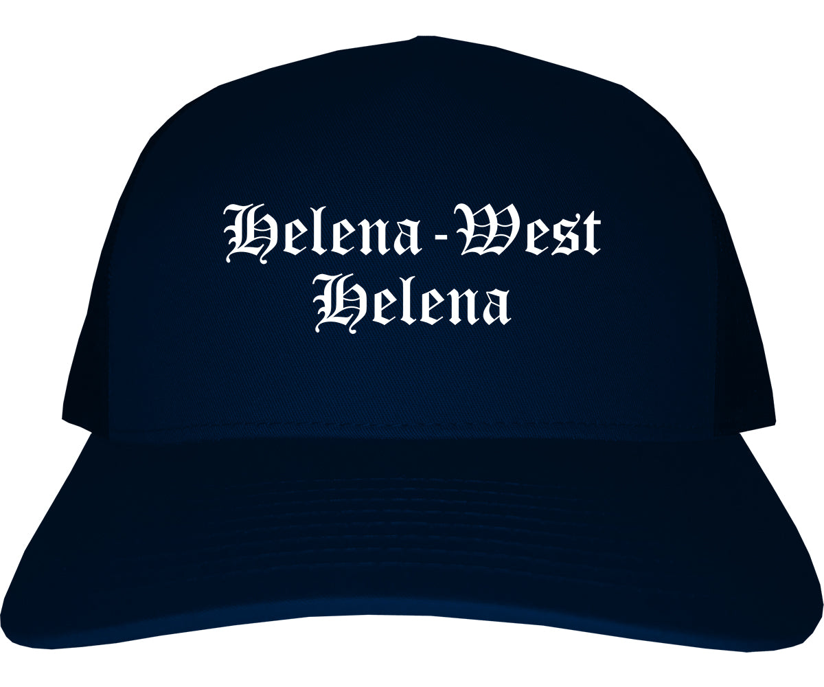 Helena West Helena Arkansas AR Old English Mens Trucker Hat Cap Navy Blue