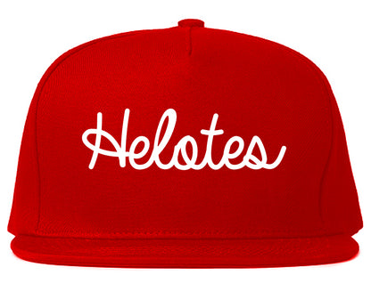 Helotes Texas TX Script Mens Snapback Hat Red