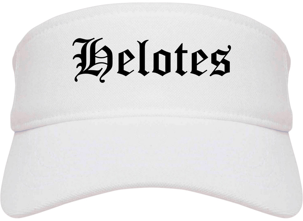 Helotes Texas TX Old English Mens Visor Cap Hat White