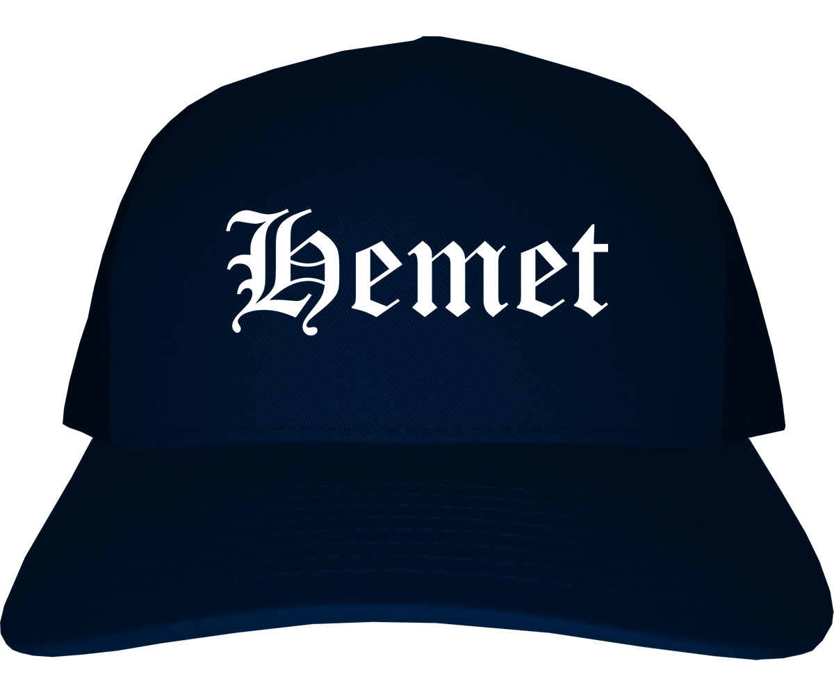 Hemet California CA Old English Mens Trucker Hat Cap Navy Blue