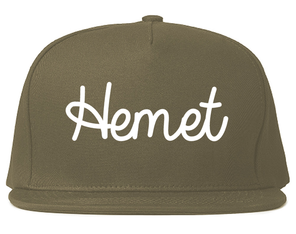 Hemet California CA Script Mens Snapback Hat Grey