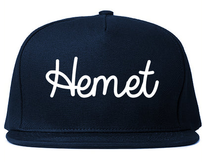 Hemet California CA Script Mens Snapback Hat Navy Blue