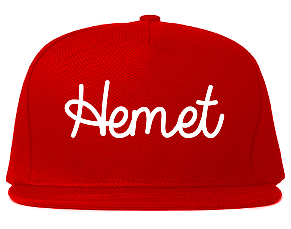 Hemet California CA Script Mens Snapback Hat Red