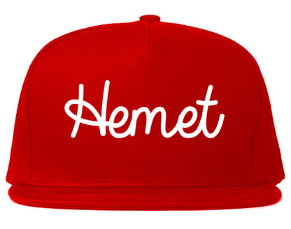 Hemet California CA Script Mens Snapback Hat Red