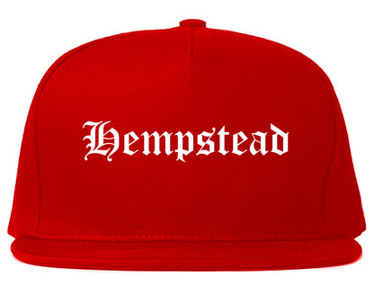 Hempstead New York NY Old English Mens Snapback Hat Red
