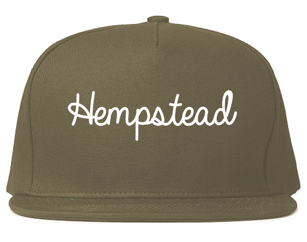 Hempstead New York NY Script Mens Snapback Hat Grey